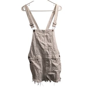 Lucky Brand White Denim Fringed Short Overalls S
